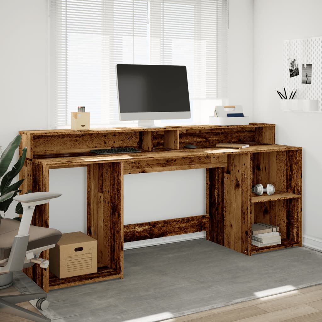 LED desk reclaimed wood look 200x55x91 cm wood-based material