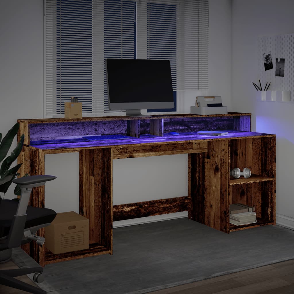 LED desk reclaimed wood look 200x55x91 cm wood-based material