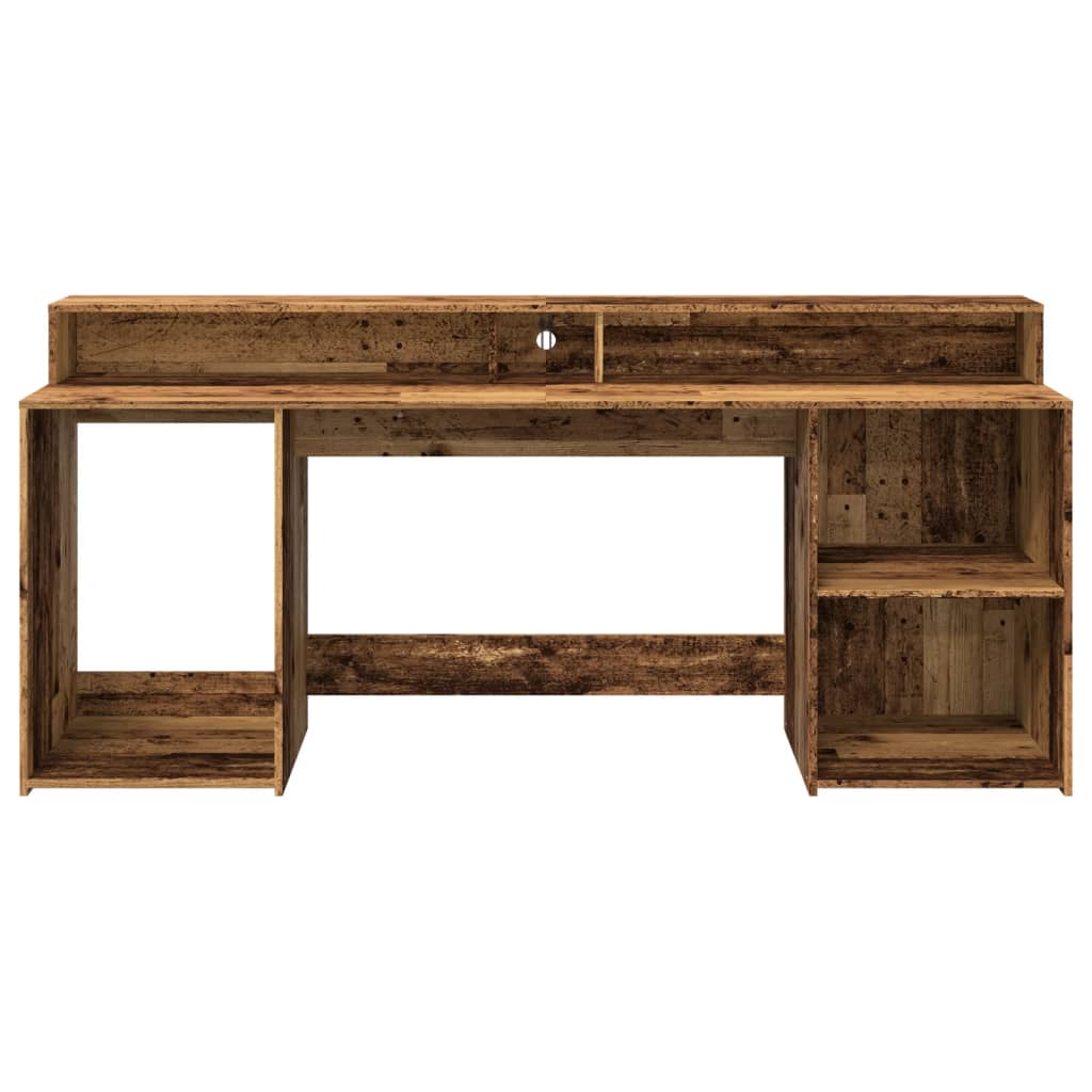 LED desk reclaimed wood look 200x55x91 cm wood-based material