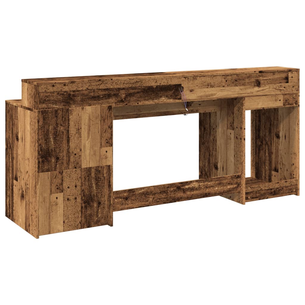 LED desk reclaimed wood look 200x55x91 cm wood-based material