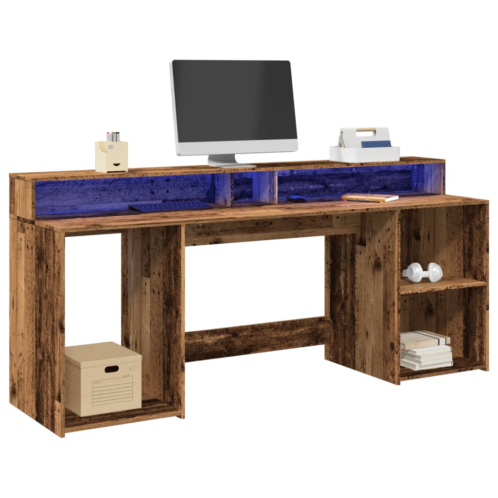 LED desk reclaimed wood look 200x55x91 cm wood-based material