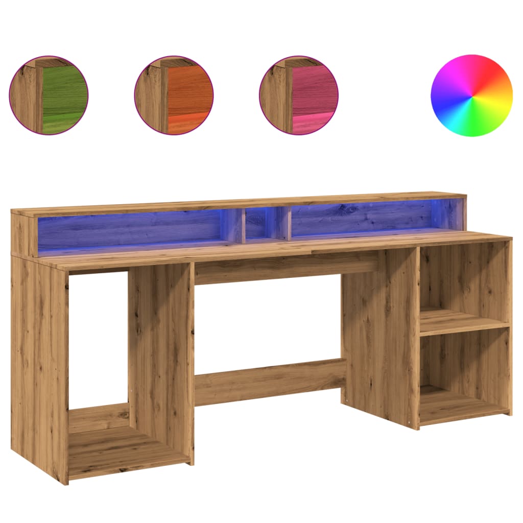 LED desk Artisan oak 200x55x91 wood material