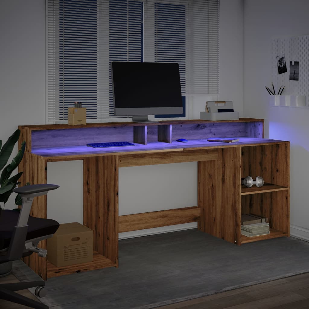 LED desk Artisan oak 200x55x91 wood material