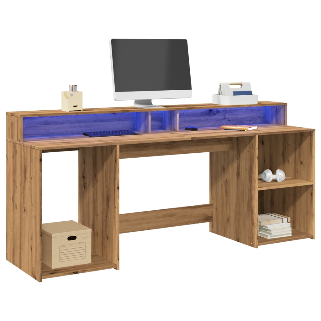 LED desk Artisan oak 200x55x91 wood material