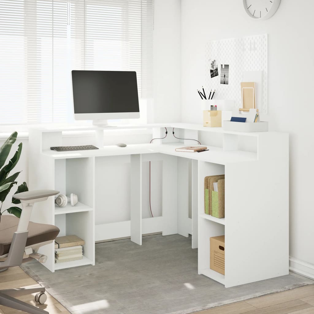 LED desk white 130x130x91 cm wood-based material