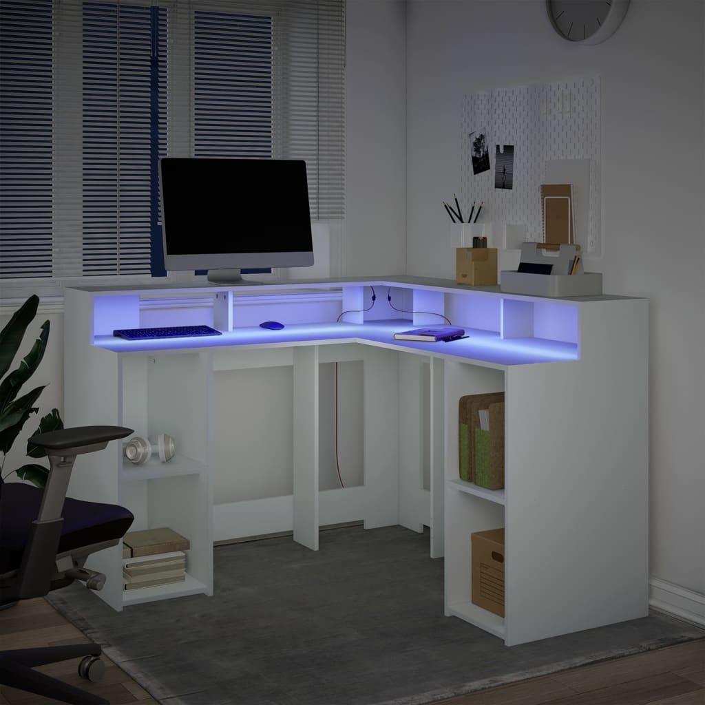 LED desk white 130x130x91 cm wood-based material