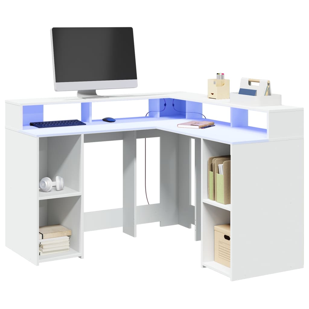 LED desk white 130x130x91 cm wood-based material