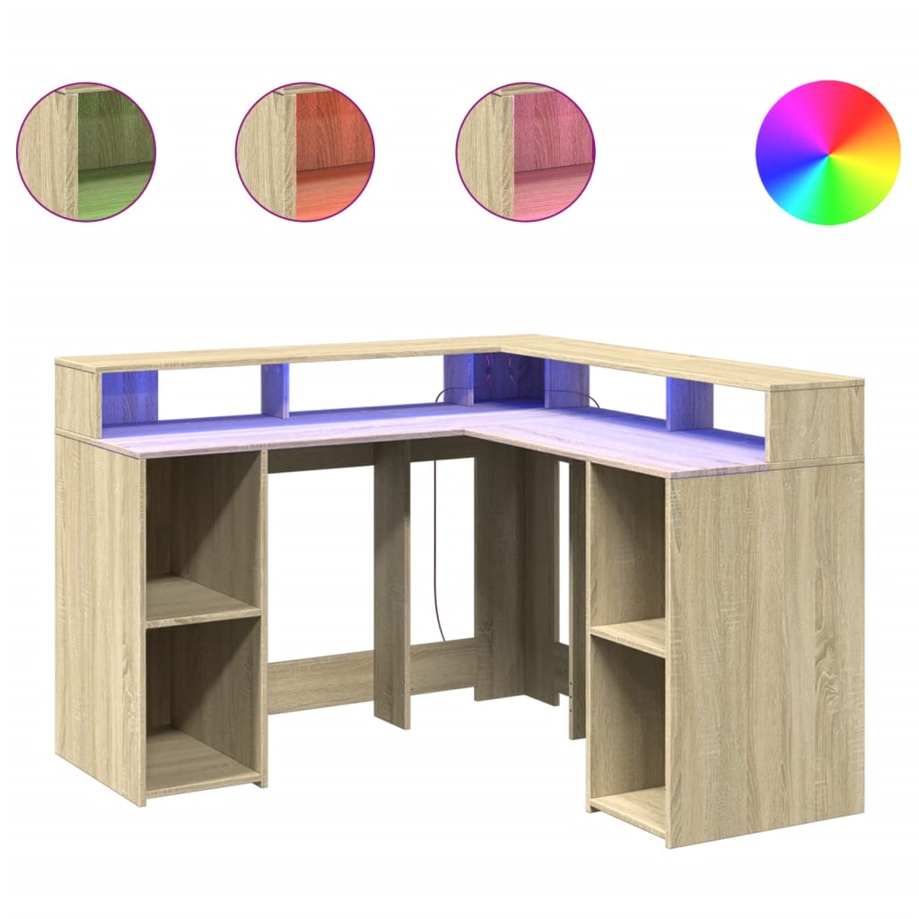 LED desk Sonoma oak 130x130x91 cm wood material
