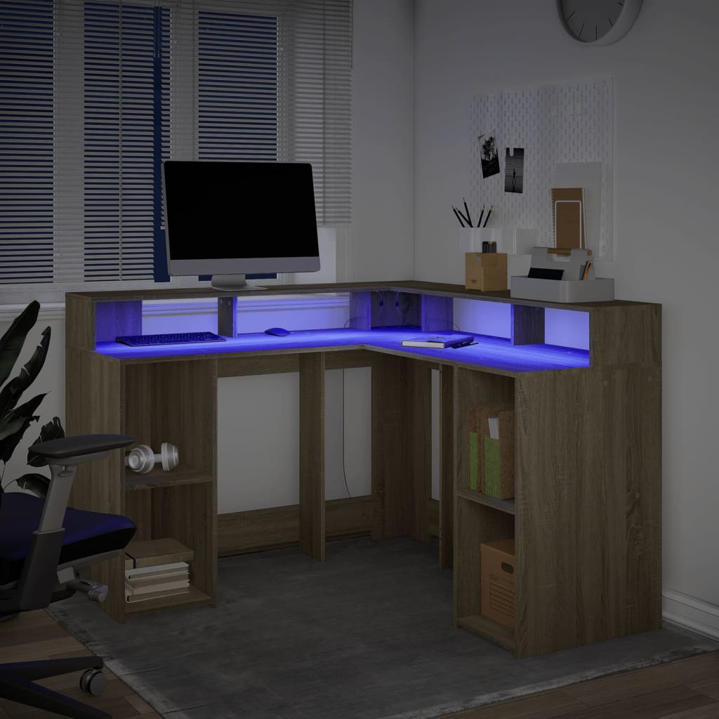 LED desk Sonoma oak 130x130x91 cm wood material