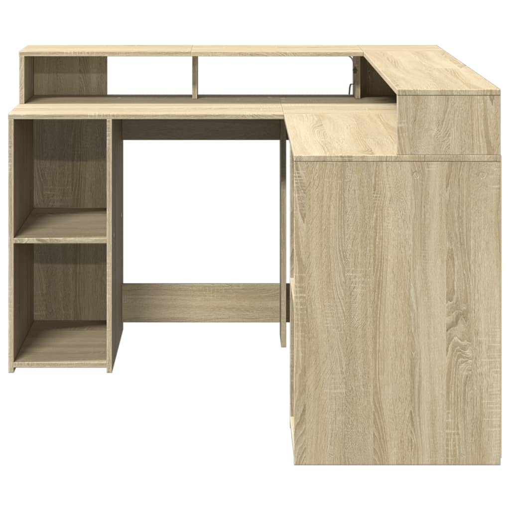 LED desk Sonoma oak 130x130x91 cm wood material