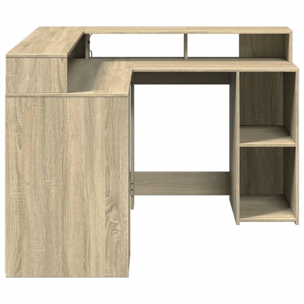 LED desk Sonoma oak 130x130x91 cm wood material