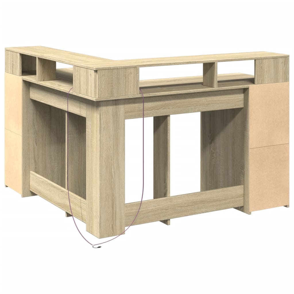 LED desk Sonoma oak 130x130x91 cm wood material