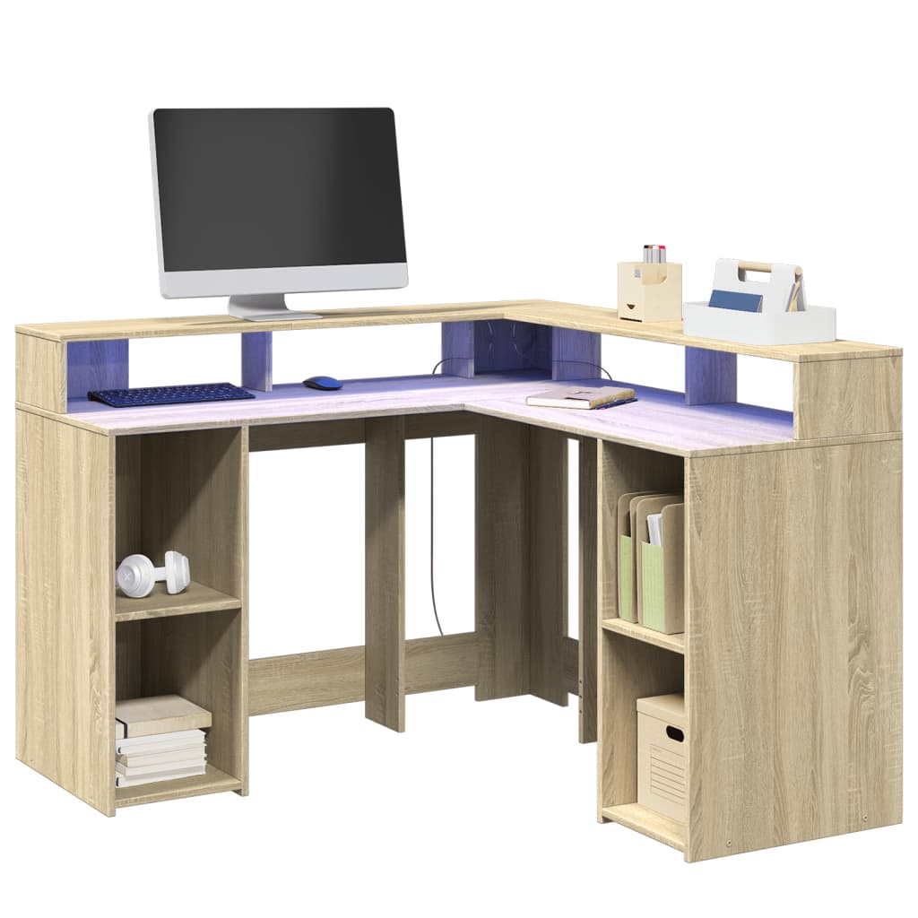 LED desk Sonoma oak 130x130x91 cm wood material