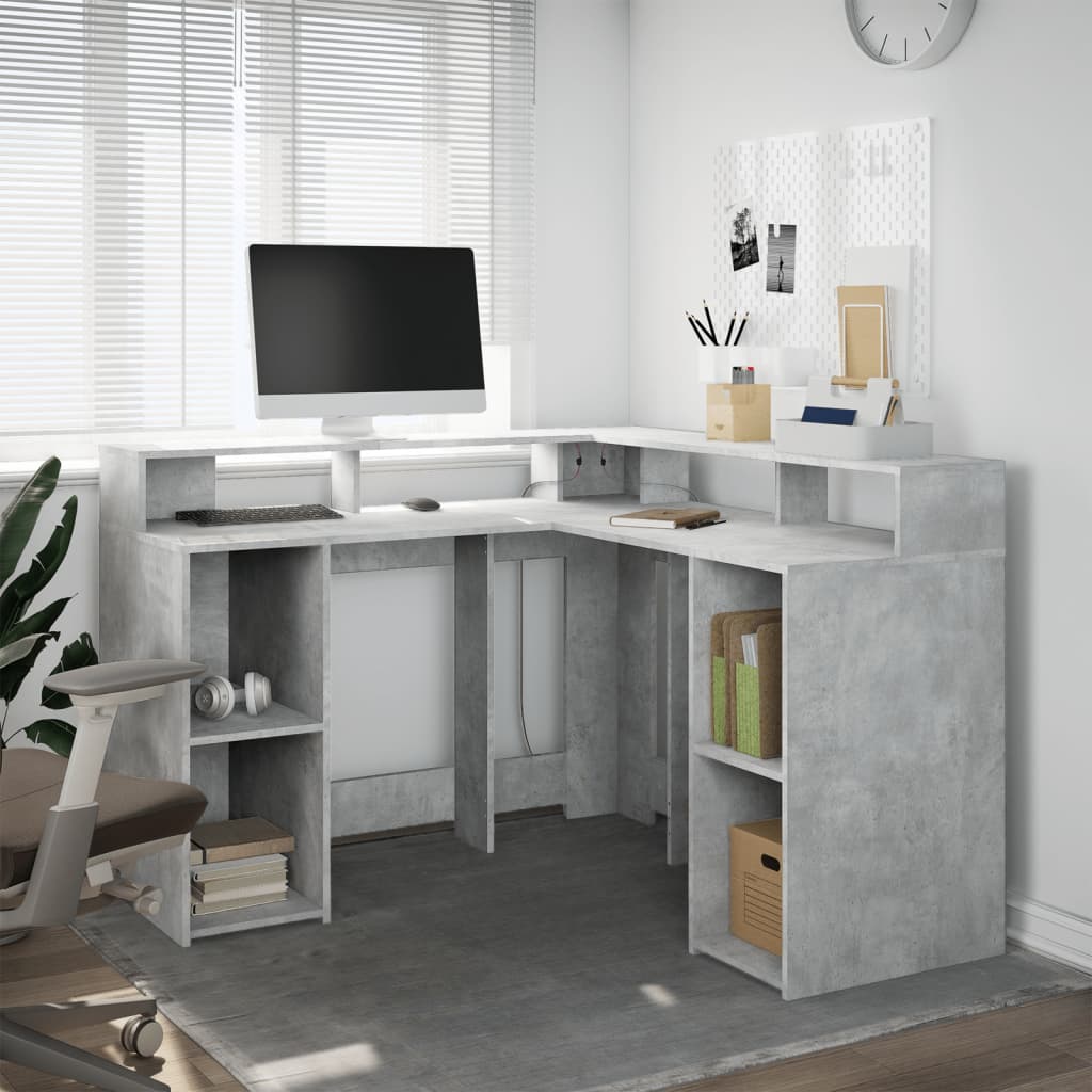 LED desk concrete grey 130x130x91 cm wood-based material