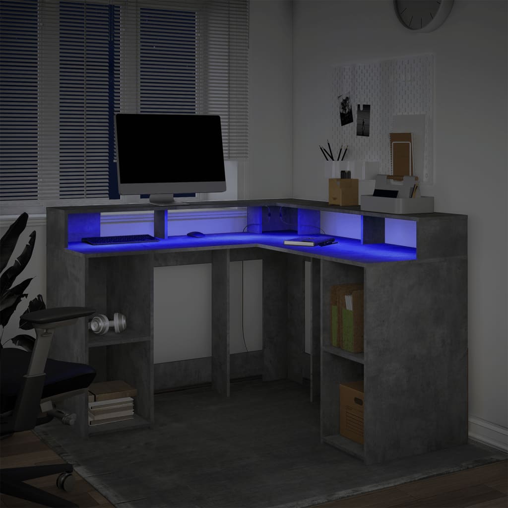 LED desk concrete grey 130x130x91 cm wood-based material