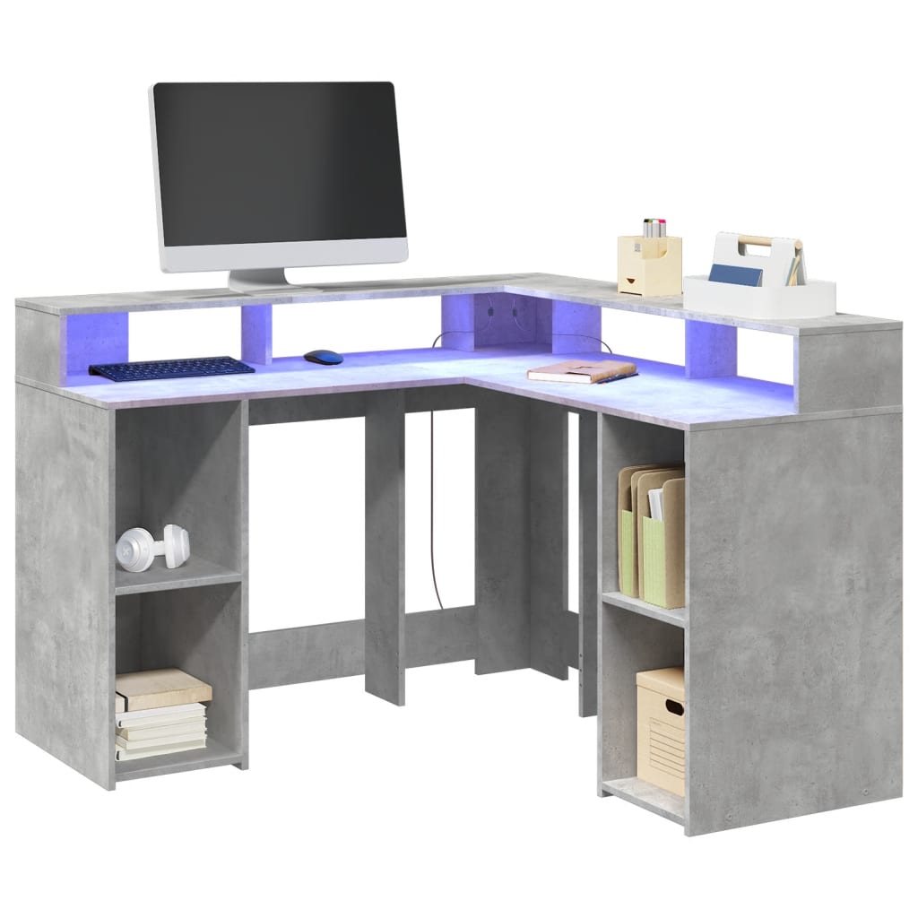 LED desk concrete grey 130x130x91 cm wood-based material