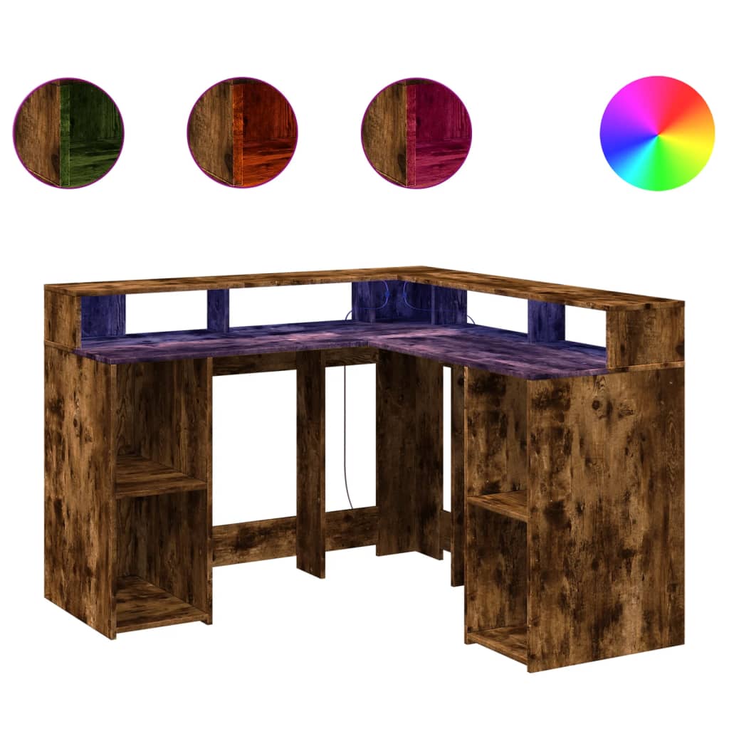 LED desk smoked oak 130x130x91 cm wood material