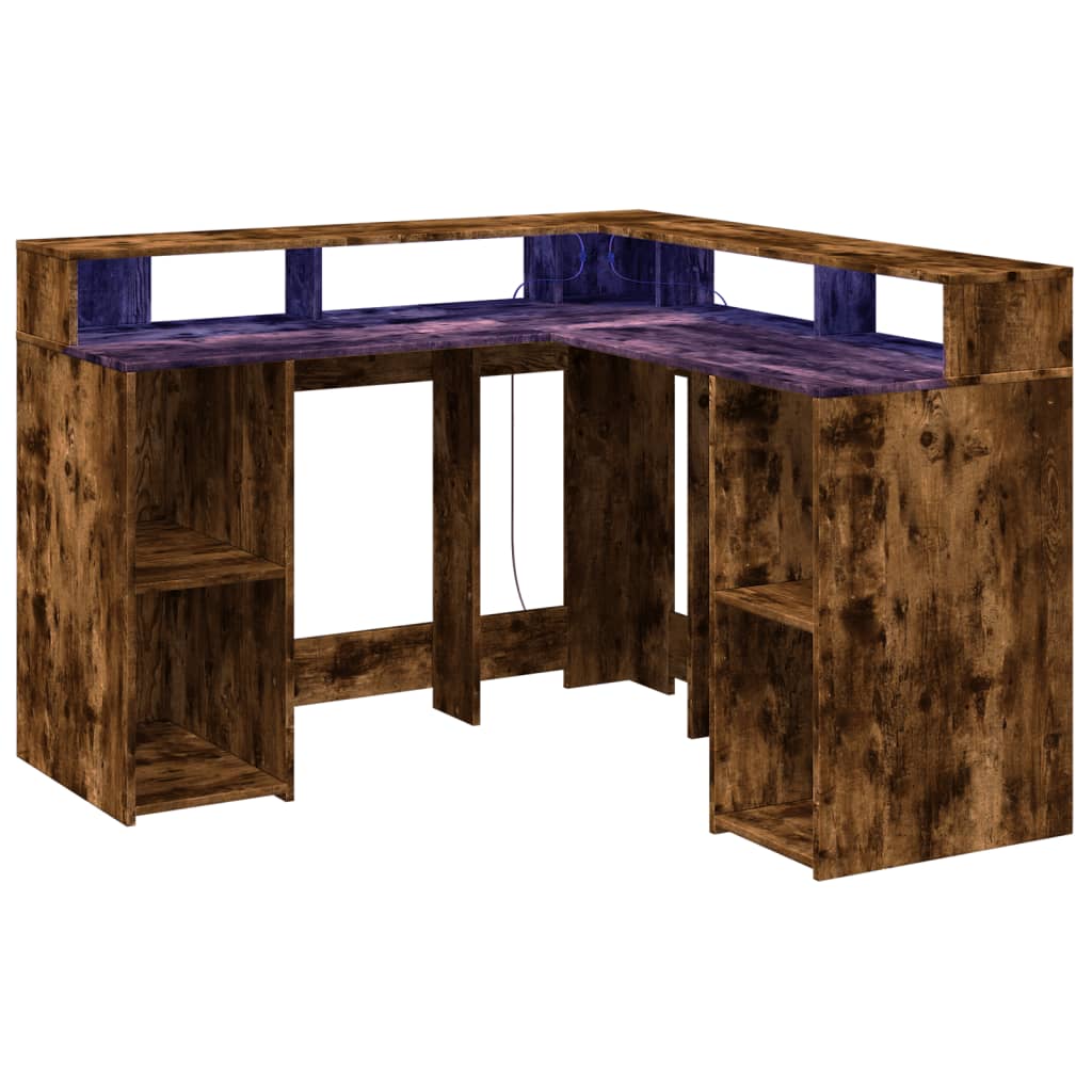 LED desk smoked oak 130x130x91 cm wood material