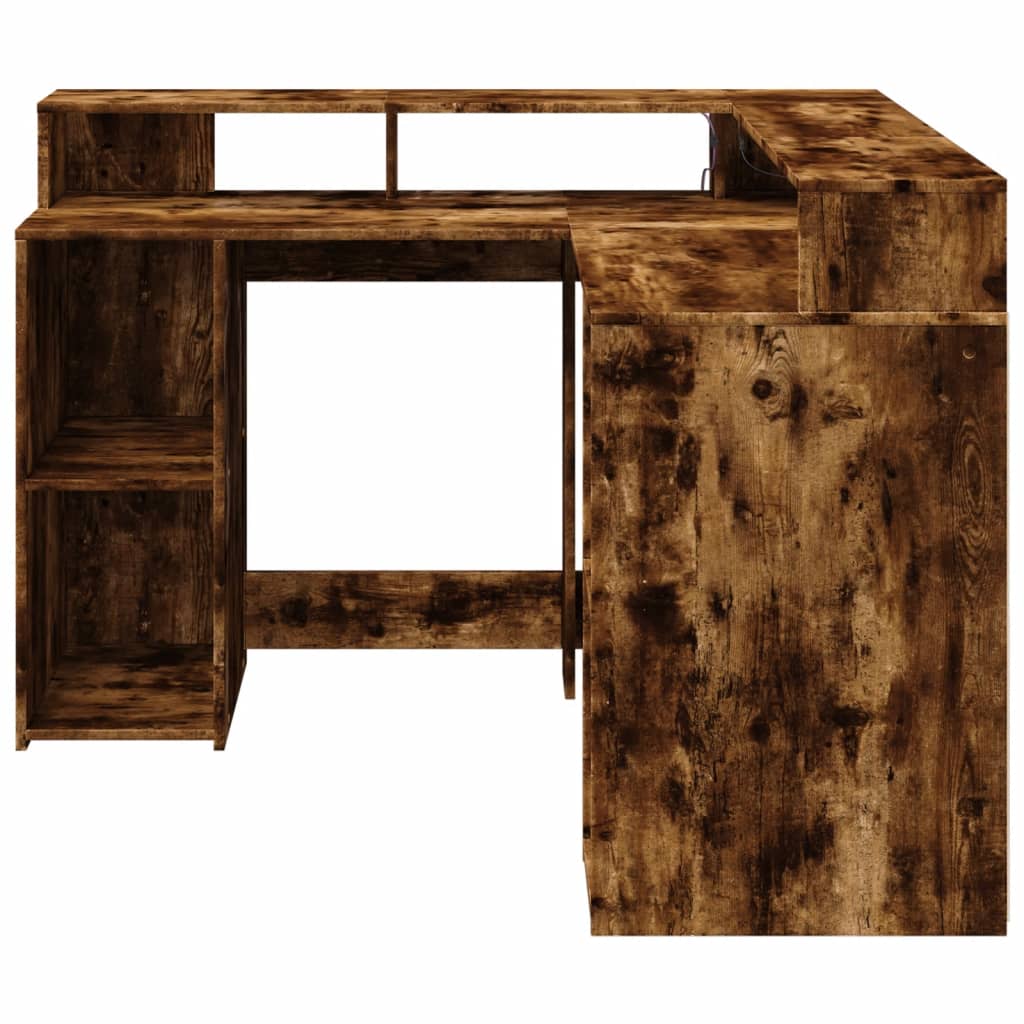 LED desk smoked oak 130x130x91 cm wood material