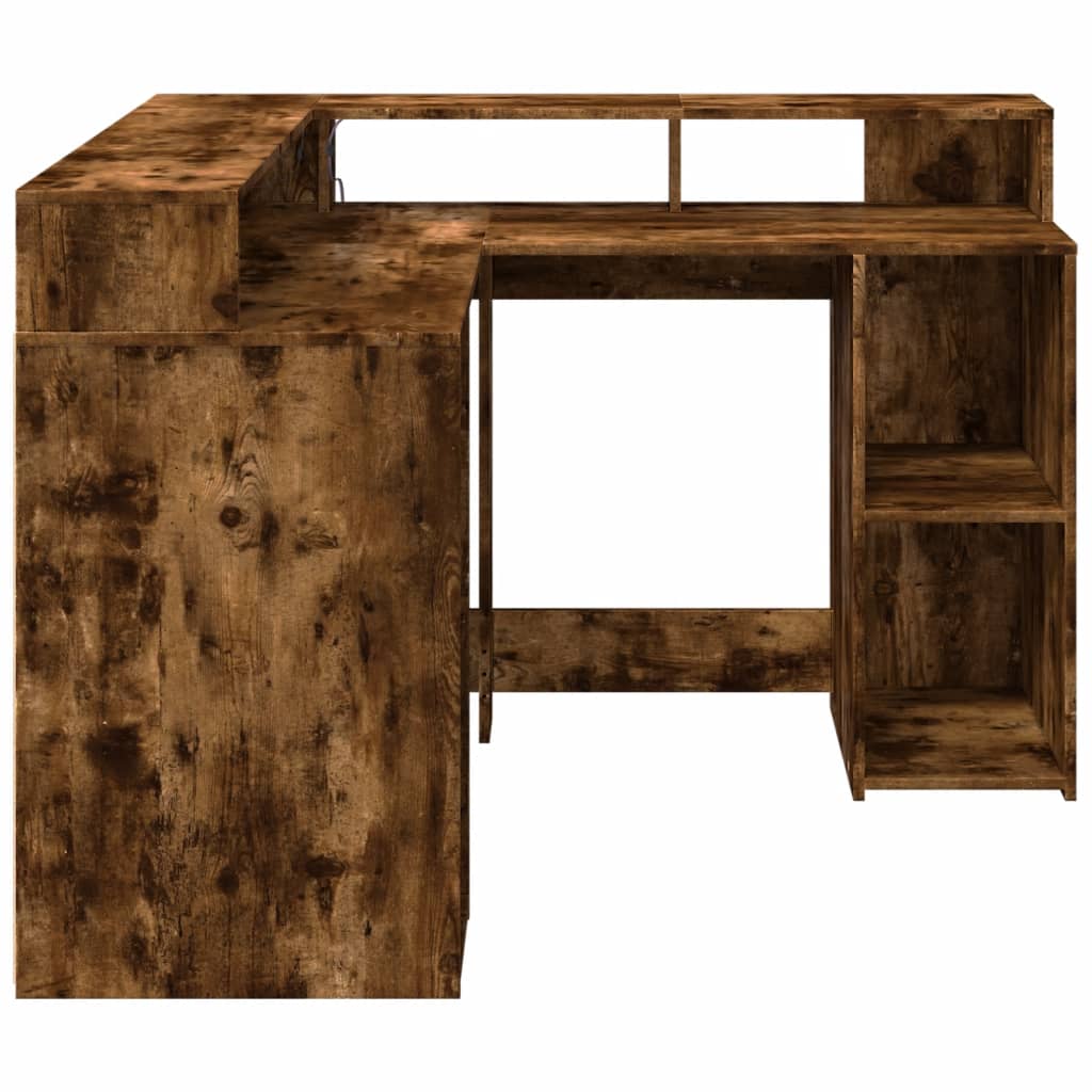 LED desk smoked oak 130x130x91 cm wood material