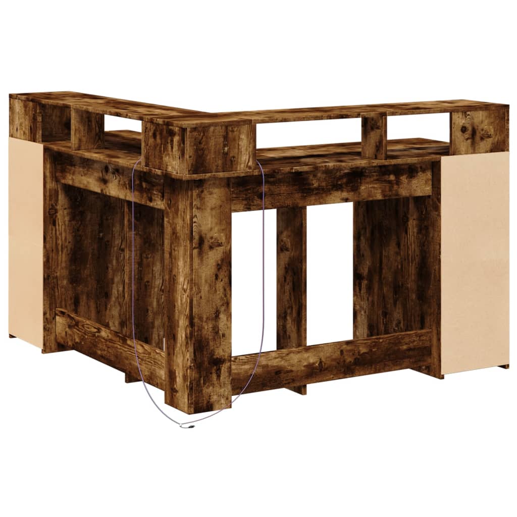 LED desk smoked oak 130x130x91 cm wood material