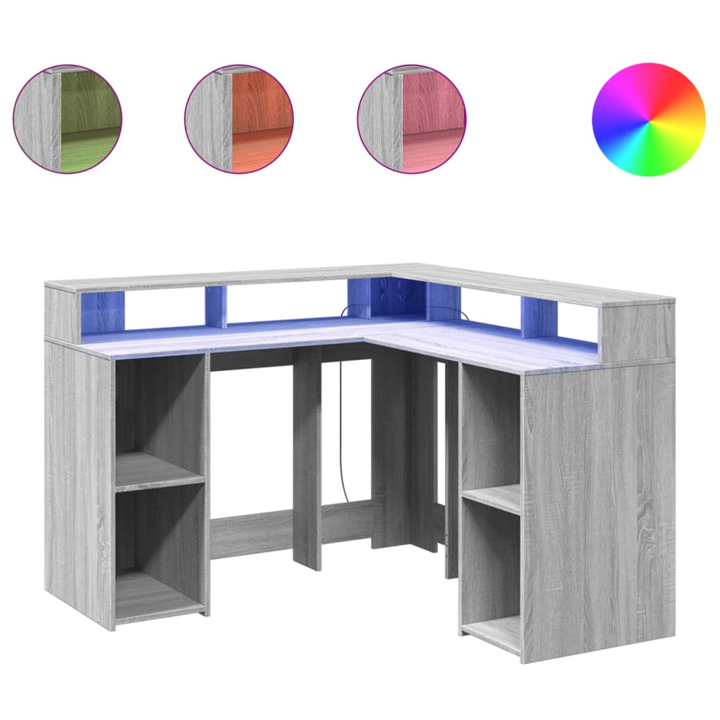 LED desk gray Sonoma 130x130x91 cm wood-based material