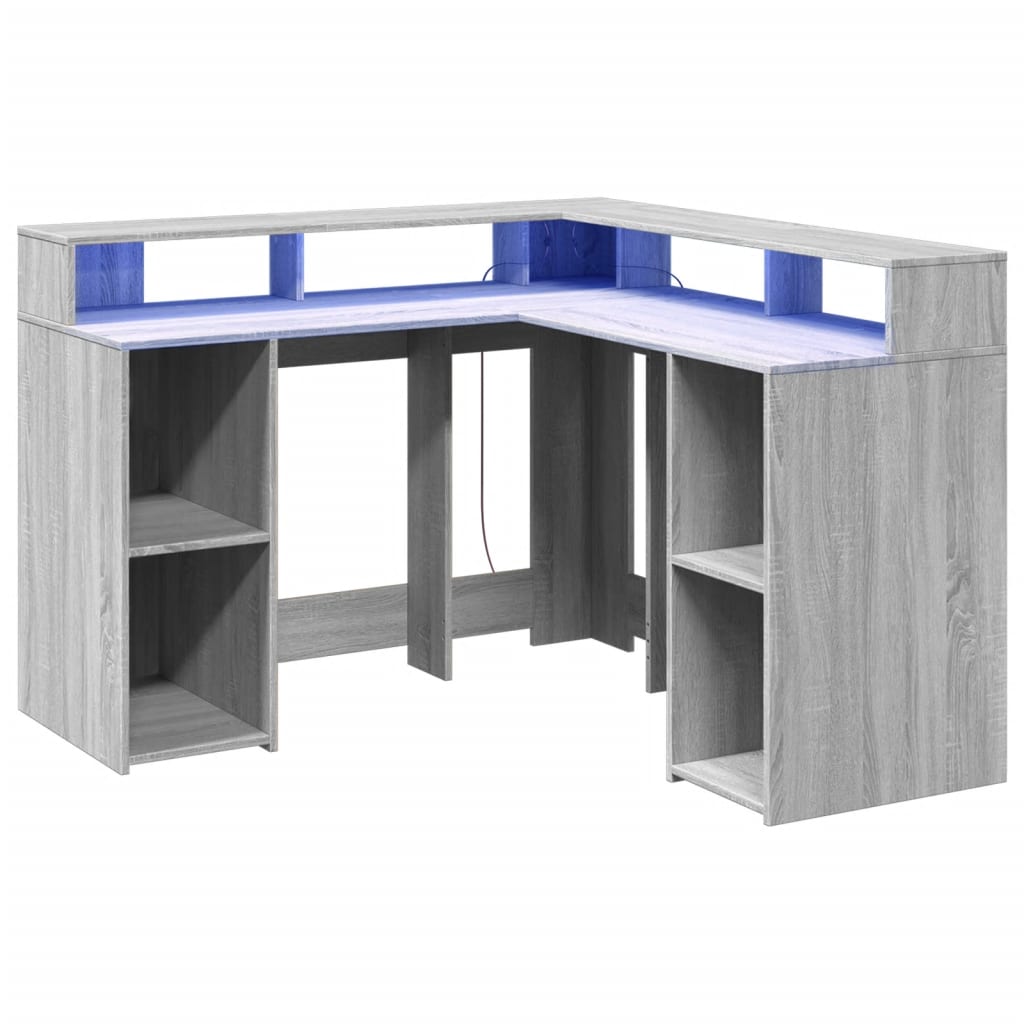 LED desk gray Sonoma 130x130x91 cm wood-based material