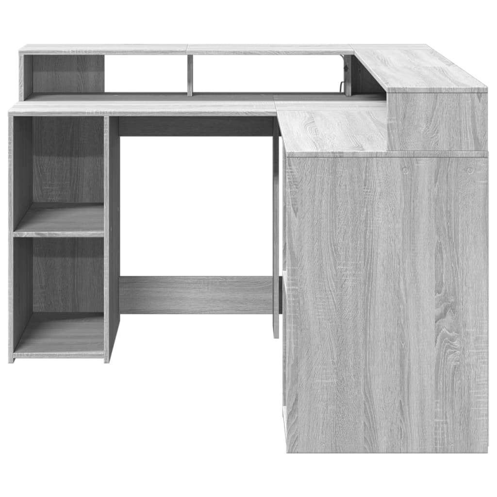 LED desk gray Sonoma 130x130x91 cm wood-based material