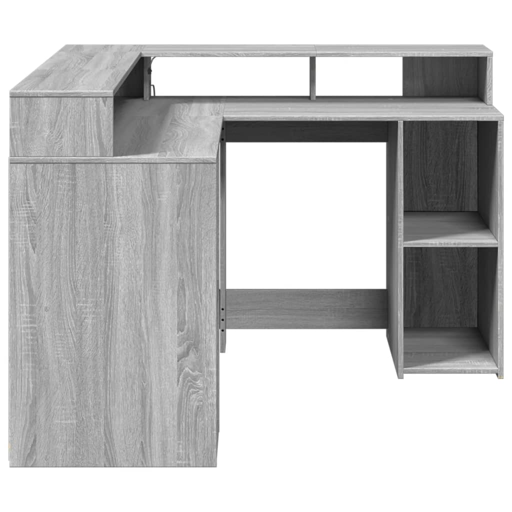 LED desk gray Sonoma 130x130x91 cm wood-based material