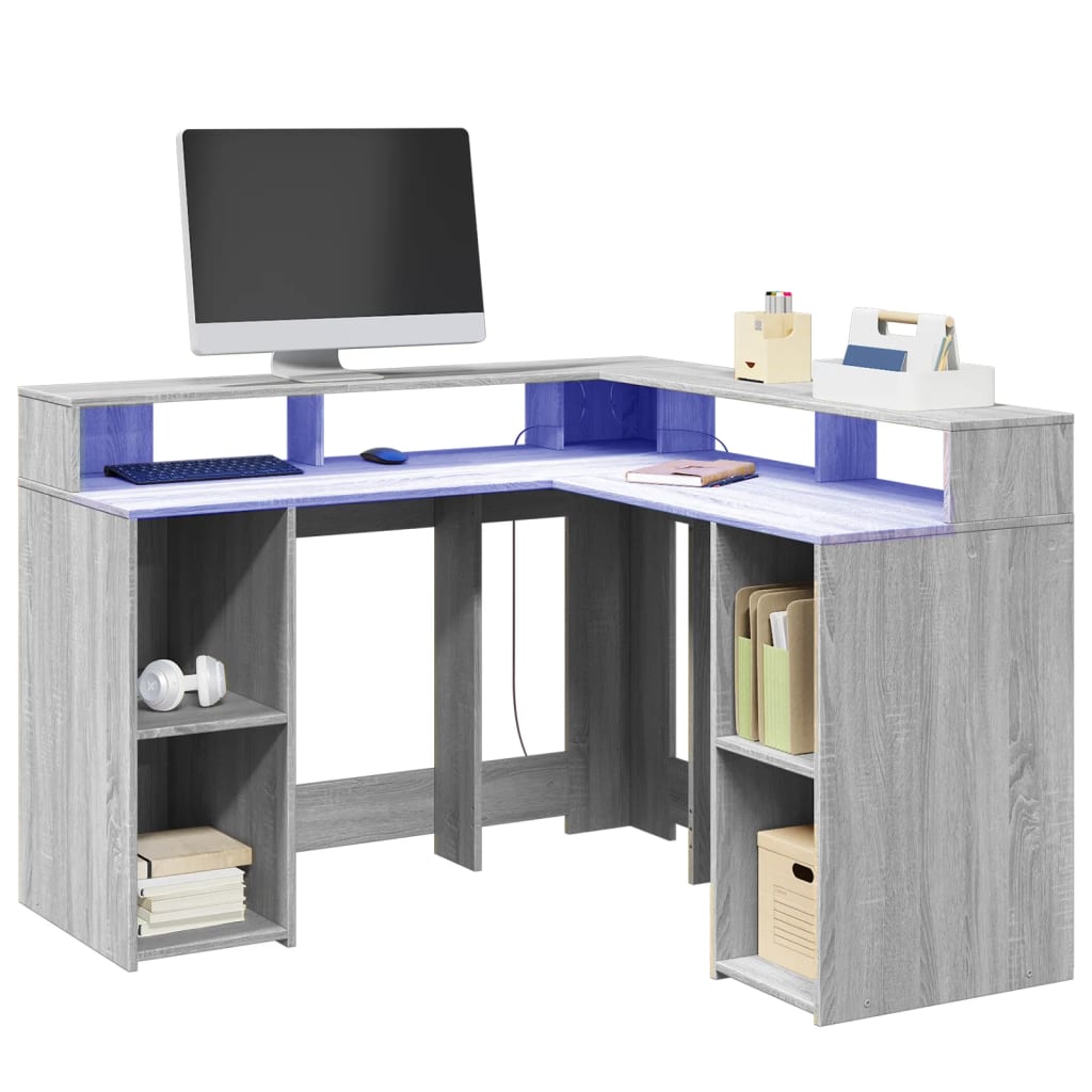 LED desk gray Sonoma 130x130x91 cm wood-based material