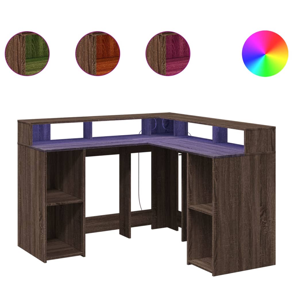 LED desk brown oak look 130x130x91 wood material