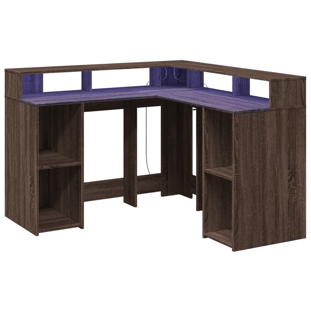 LED desk brown oak look 130x130x91 wood material