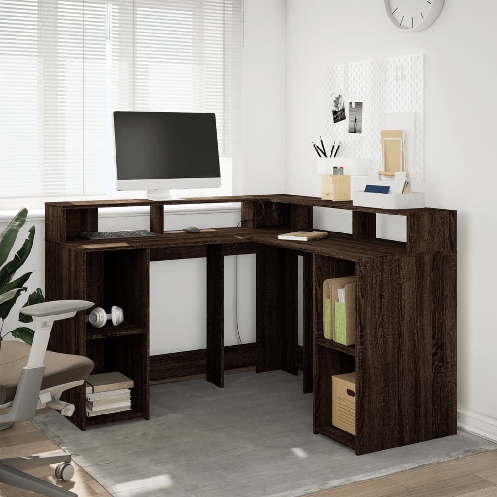 LED desk brown oak look 130x130x91 wood material