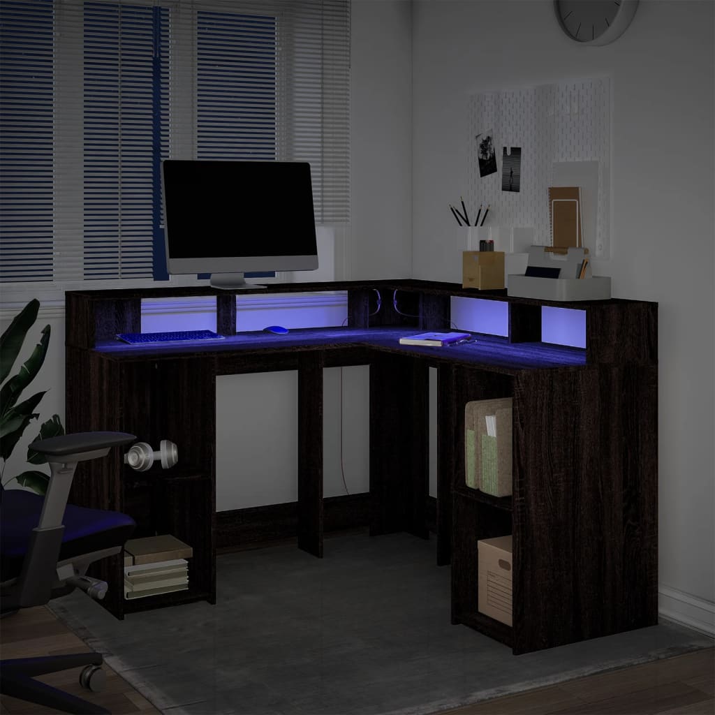 LED desk brown oak look 130x130x91 wood material