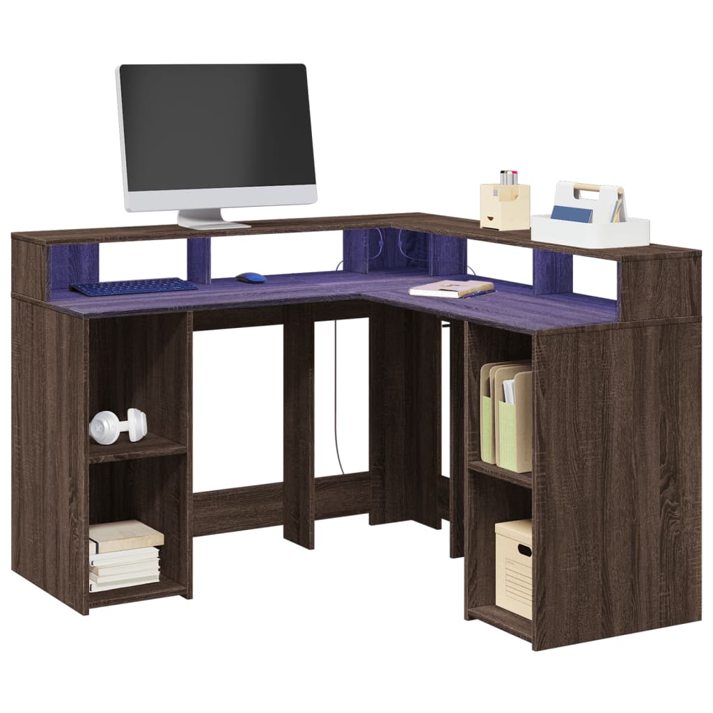 LED desk brown oak look 130x130x91 wood material