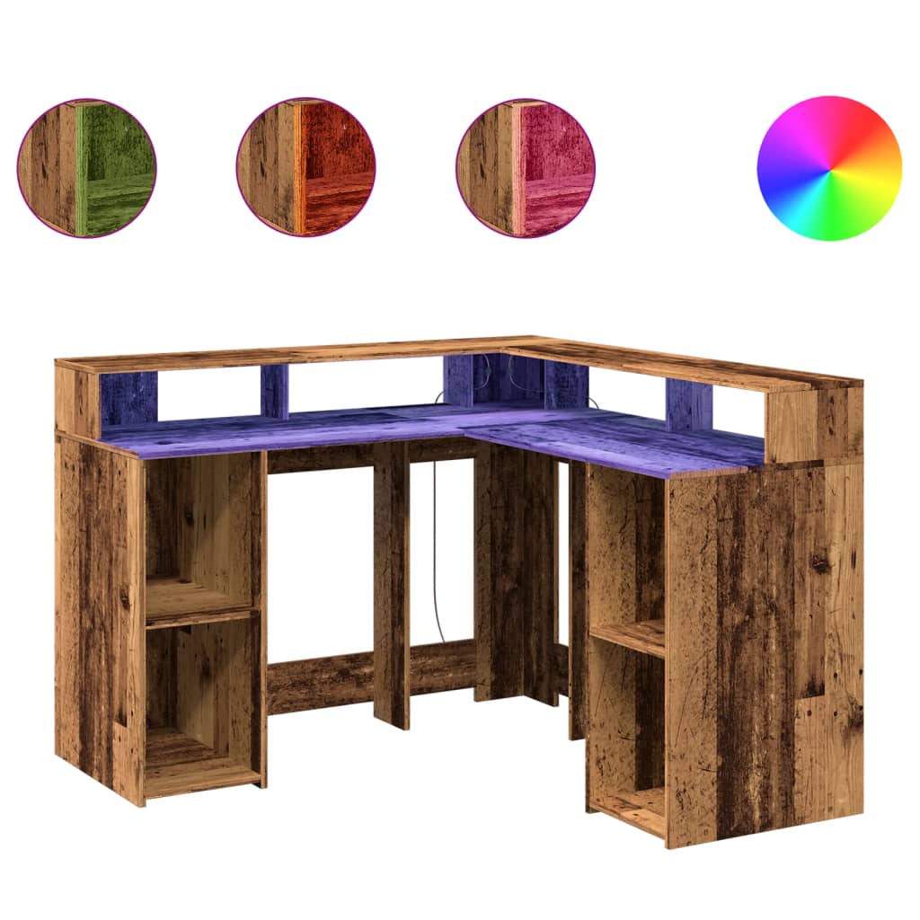 LED desk reclaimed wood look 130x130x91 cm wood-based material
