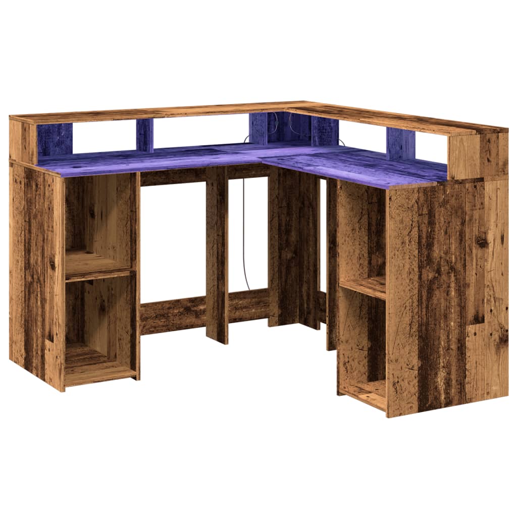 LED desk reclaimed wood look 130x130x91 cm wood-based material