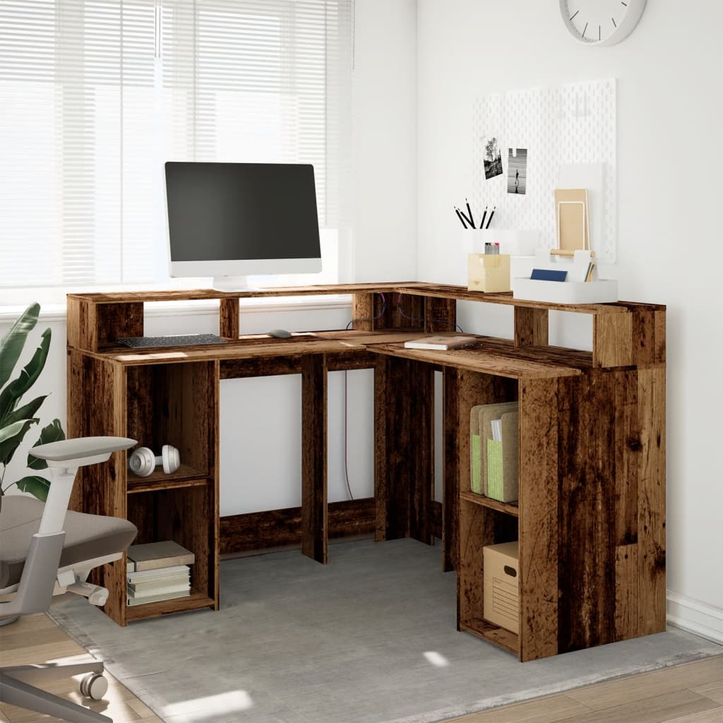 LED desk reclaimed wood look 130x130x91 cm wood-based material