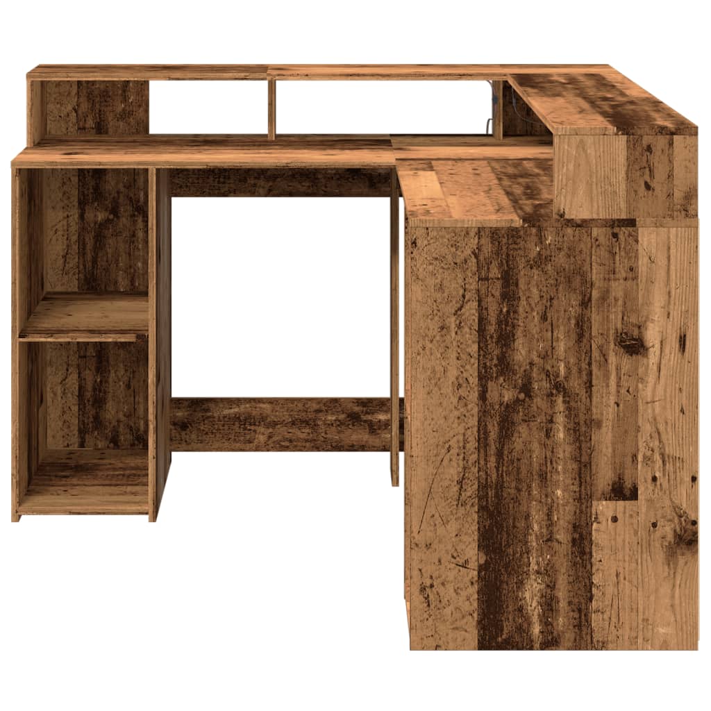 LED desk reclaimed wood look 130x130x91 cm wood-based material