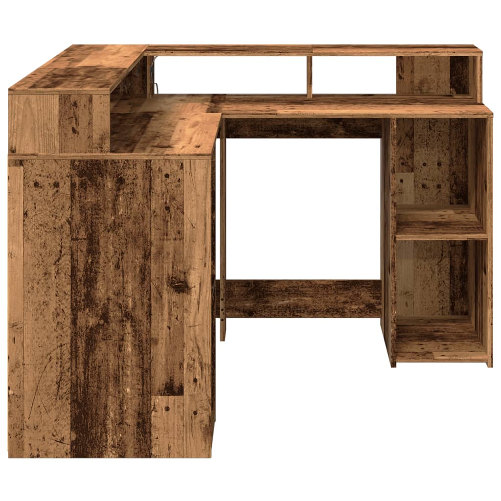 LED desk reclaimed wood look 130x130x91 cm wood-based material