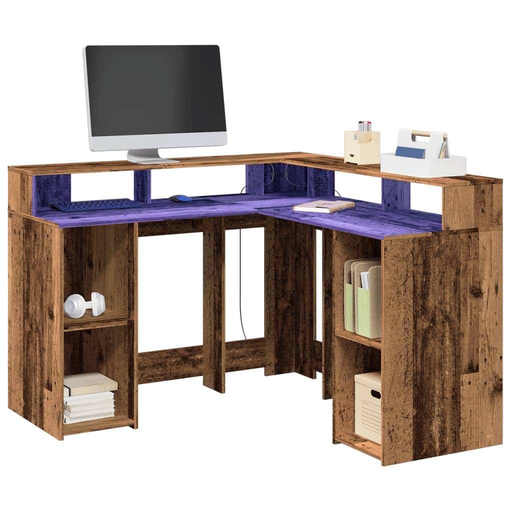 LED desk reclaimed wood look 130x130x91 cm wood-based material