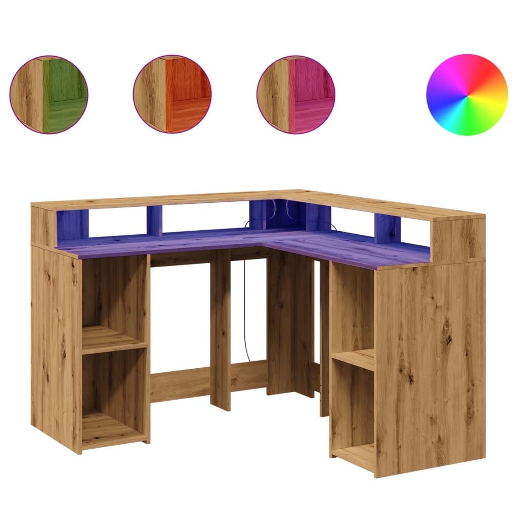 LED desk Artisan oak 130x130x91 wood material