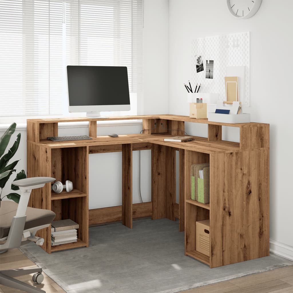 LED desk Artisan oak 130x130x91 wood material