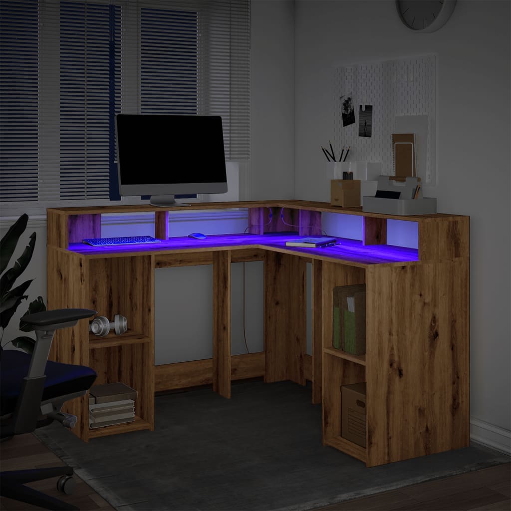 LED desk Artisan oak 130x130x91 wood material