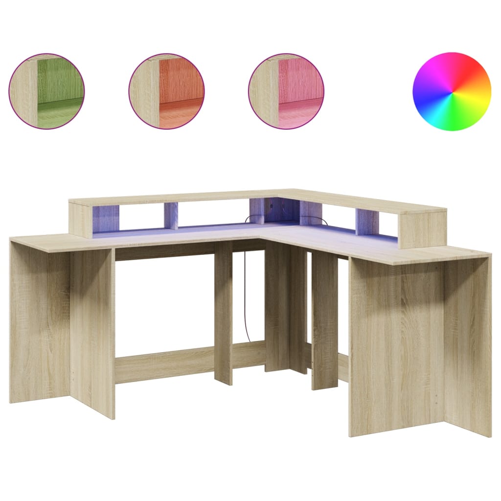LED desk Sonoma oak 152x152x91 cm wood-based material