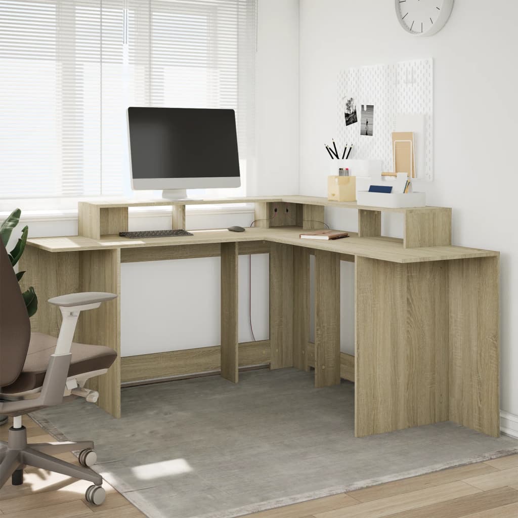 LED desk Sonoma oak 152x152x91 cm wood-based material