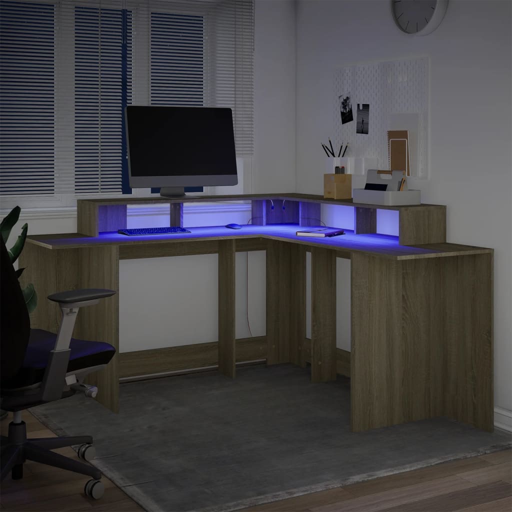 LED desk Sonoma oak 152x152x91 cm wood-based material