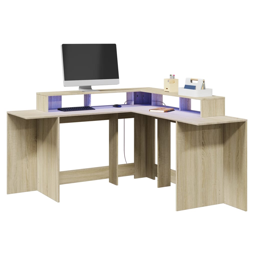 LED desk Sonoma oak 152x152x91 cm wood-based material