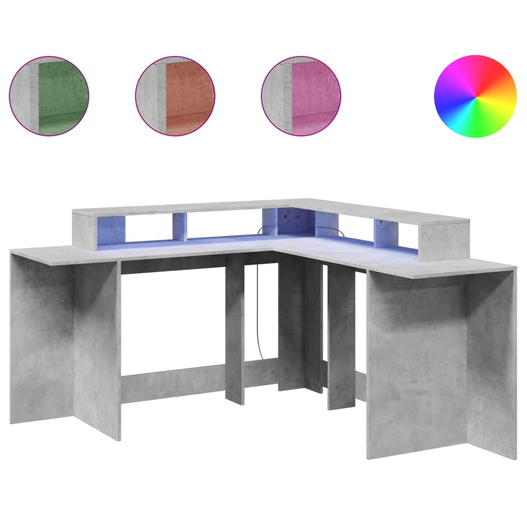 LED desk concrete grey 152x152x91 cm wood-based material