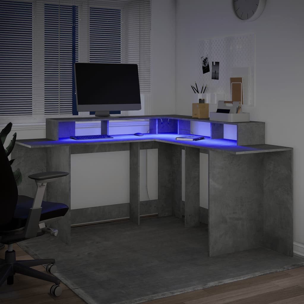 LED desk concrete grey 152x152x91 cm wood-based material